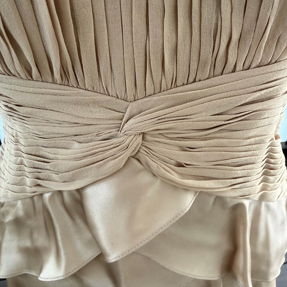 ADRIANNA PAPELL Tiered Shutter Dress Silk Jacket Size 6P Champagne Strapless NEW - Picture 13 of 16